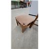 Image 4 : Antique Oak Slat-Back Chair and Upholstered Footstool with Cross Cutout Detail