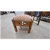 Image 5 : Antique Oak Slat-Back Chair and Upholstered Footstool with Cross Cutout Detail