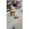 Image 6 : Antique Oak Slat-Back Chair and Upholstered Footstool with Cross Cutout Detail