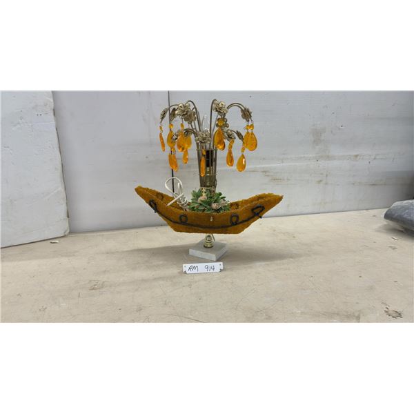 Vintage Italian-Style Gondola Spaghetti Table Lamp with Amber Crystal Drops and Marble Base 18 x 17