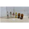 Image 1 : Collection of Antique Oil Lamps Including Sherwoods Wall-Mount Pair (Missing Chimneys)Tallest 1&9"