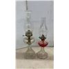 Image 2 : Collection of Antique Oil Lamps Including Sherwoods Wall-Mount Pair (Missing Chimneys)Tallest 1&9"