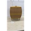 Image 1 : Vintage Woven Wicker Sewing Basket with Yellow Satin Lined Interior, 20 x 12 x 16