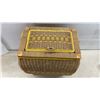 Image 2 : Vintage Woven Wicker Sewing Basket with Yellow Satin Lined Interior, 20 x 12 x 16
