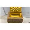 Image 4 : Vintage Woven Wicker Sewing Basket with Yellow Satin Lined Interior, 20 x 12 x 16