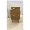 Image 7 : Vintage Woven Wicker Sewing Basket with Yellow Satin Lined Interior, 20 x 12 x 16