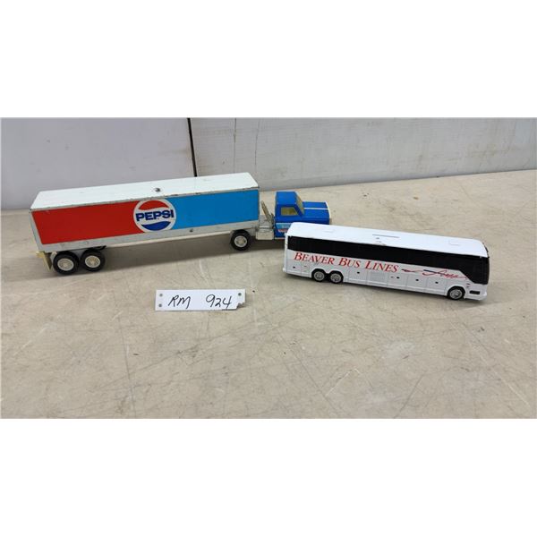Tonka Pepsi Semi-Truck with Trailer and Beaver Bus Lines Diecast Coach