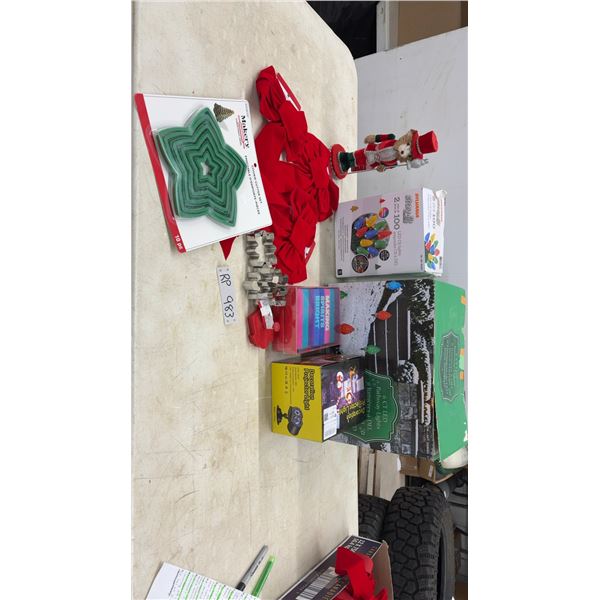 Christmas Décor Lot: Sylvania LED Lights, Cookie Cutters, Decorative Bear Figure, Bows 12pc, New