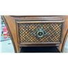 Image 5 : Rattan and Wood Three-Drawer Decorative Chest with Ornate Brass Pulls 23 1/2" X 18 x 13