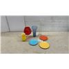 Image 1 : Fiesta Saucers, Art Glass Vases, and Oversized Brandy Snifter