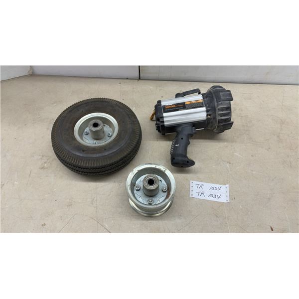 Pneumatic Wheels 4.10/3.50-4 with Spare Rim and Rechargeable Spotlight, No Cord
