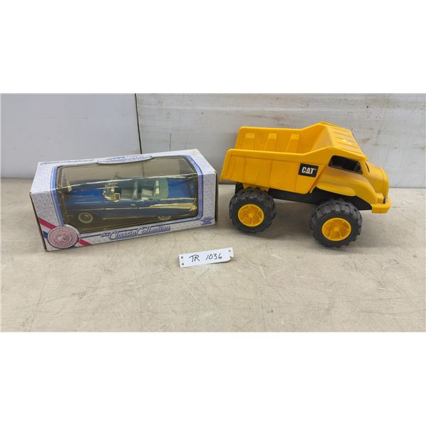 Classic Collection 1:18 Scale Diecast 1957 Bel Air Convertible and CAT Plastic Dump Truck