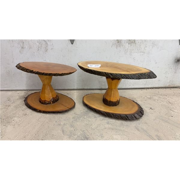 Pair of Live Edge Wood Slab Side Tables with Hourglass Pedestals, Approx 15 1/2 x 26 x 13