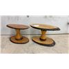 Image 1 : Pair of Live Edge Wood Slab Side Tables with Hourglass Pedestals, Approx 15 1/2 x 26 x 13
