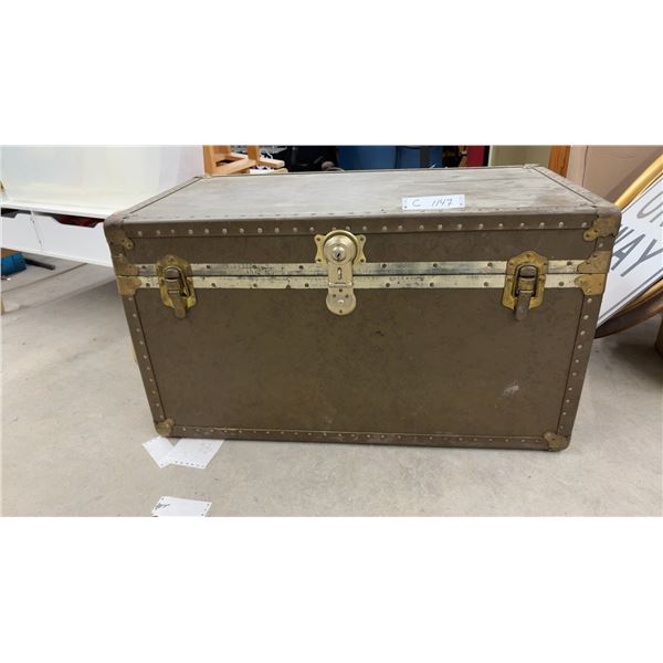 Vintage Steamer Trunk with Brass Hardware and Leather Handles, 20 x 36 x 20"