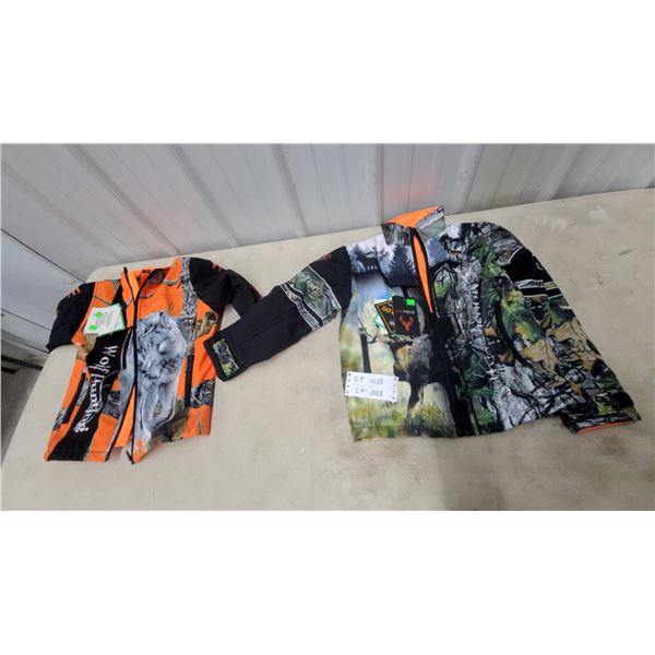 Ice Field Kids' Hunting Jackets, Camouflage and Orange with Wolf Graphics, Size 12, Two New Pieces