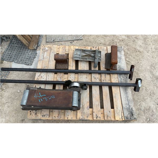 Pallet Lot, 2 Rail Road Section Anvils, Cast Planer No Motor and More