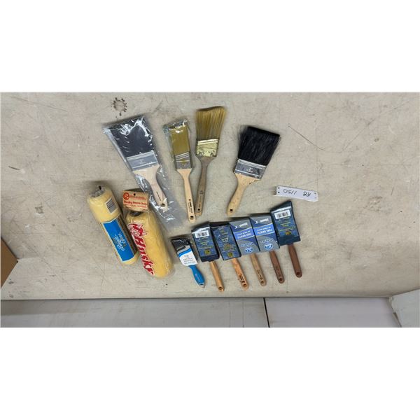 Assorted Paint Brushes and Roller Covers, Various Sizes