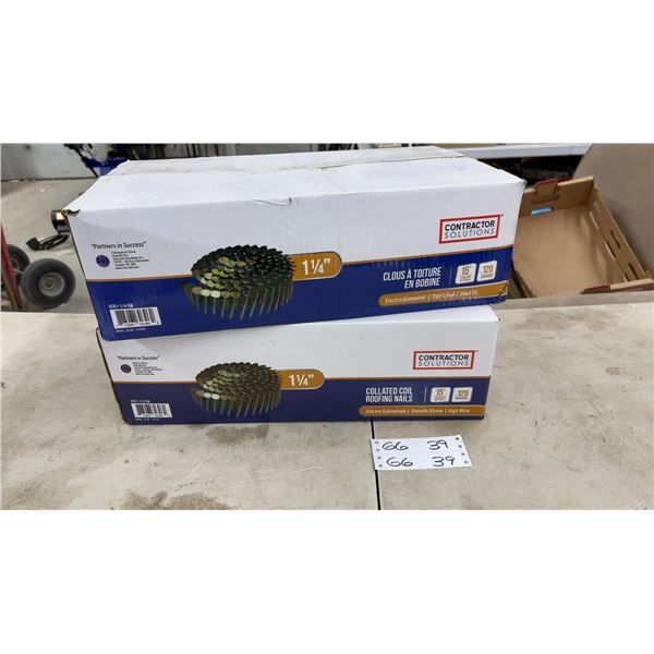 Two Boxes Contractor Solutions 1 1/4" Collated Coil Roofing Nails, .120 Gauge, Electro Galvanized
