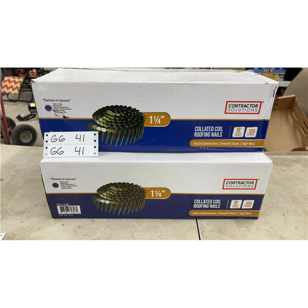 Contractor Solutions 1 1/4" Collated Coil Roofing Nails, .120 Gauge, Electro Galvanized, Two Boxes