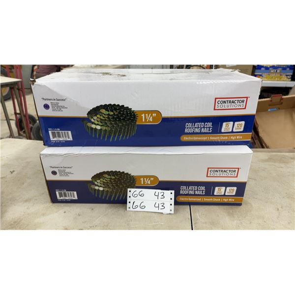 Two Boxes Contractor Solutions 1 1/4" Collated Coil Roofing Nails, .120 Gauge, 7200 Quantity per