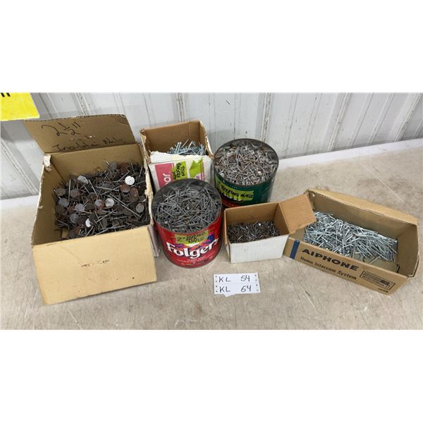 Assorted Nails Including 2 1/2" Insulation, 2" Coated Box, 1" Roofing, and More