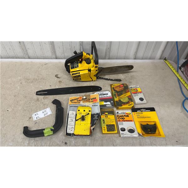 McCulloch Mac 110 Chainsaw with Extra Bar, Chains, Fuel Caps, Bucking Spike, and More