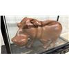 Image 2 : Hand-Carved Wooden Hippo Sculpture in Glass Display Case