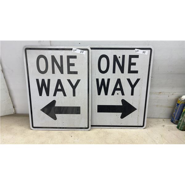 Pair of One Way Metal Traffic Signs with Directional Arrows 18 x 24