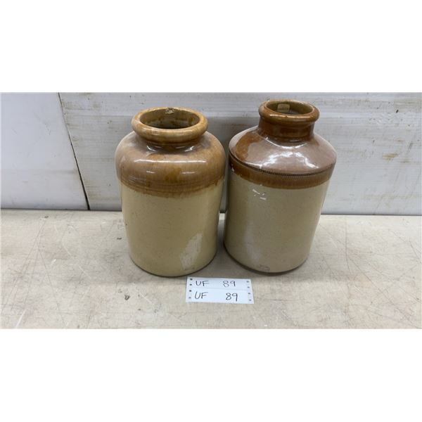 Two Antique English Stoneware Storage Jars, One Marked Lambeth