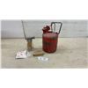 Image 1 : Vintage Red Safety Gas Can, Goblin Spray Attachment, and First Aid Dressing