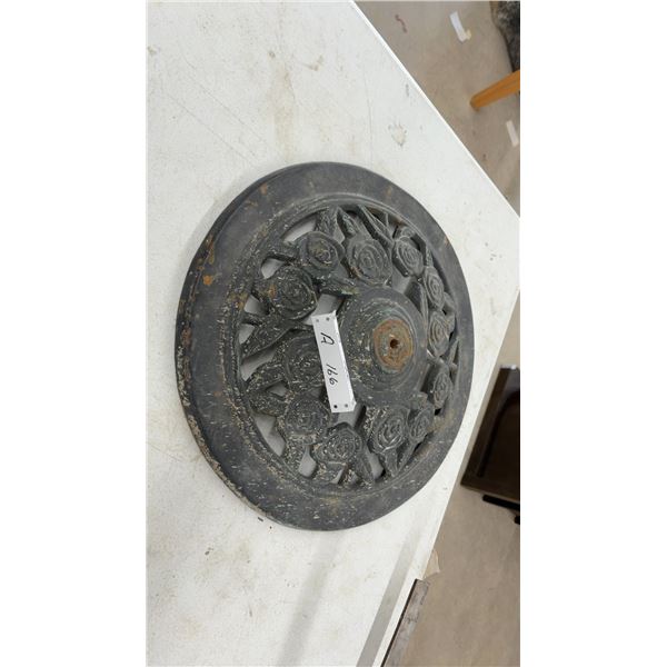 Cast Iron Rose Pattern Round Patio Umbrella Stand, 18" Diameter