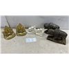 Image 1 : Three Pairs of Decorative Bookends: Canada Maple Leaf, Ceramic Elephant, and Manitoba Bison