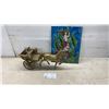 Image 1 : Brass Horse and Cart Figurine with Decorative Mermaid Ceramic Tile