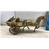 Image 3 : Brass Horse and Cart Figurine with Decorative Mermaid Ceramic Tile