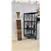 Image 1 : Decorative Metal Floor Vase and Rattan Corner Shelf 31 1/2 x 14