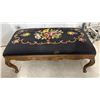 Image 6 : French Provincial Style Carved Walnut Bench with Needlepoint Floral Upholstery, 19 x 40 x 21"