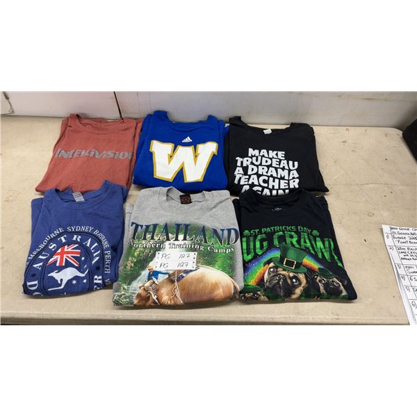 Lot of Seven Graphic T-Shirts Including Australia, Thailand, Intellivision as LG and XL