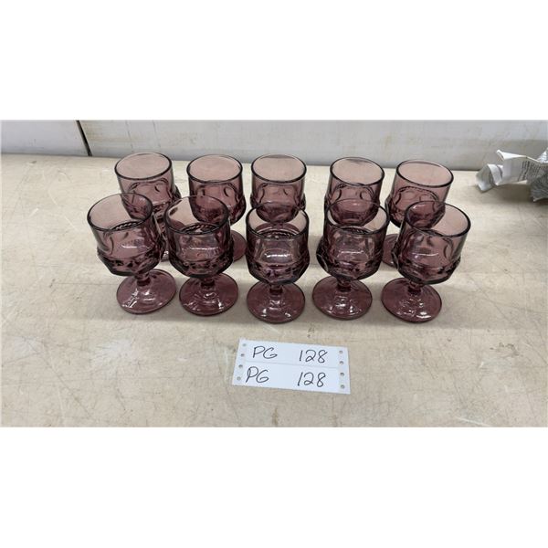Set of 10 Indiana Glass Colony Kings Crown Thumbprint Pattern, Amethyst 4-1/2" Juice Glasses