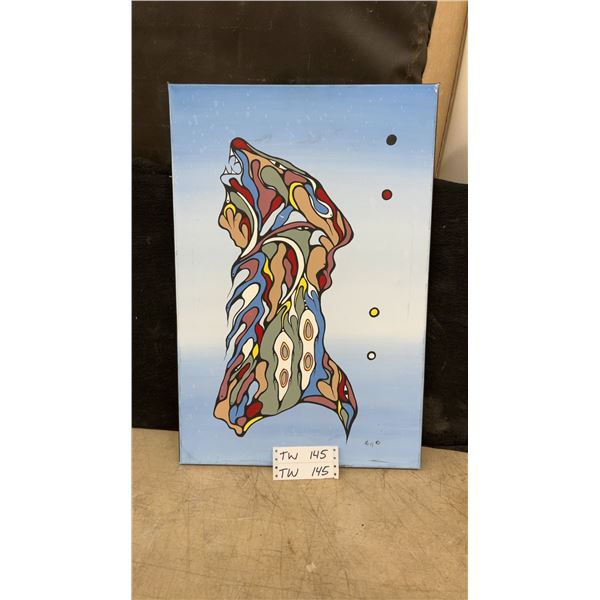 Woodland Style Howling Wolf Acrylic Painting on Canvas, Signed "PEG," 2009