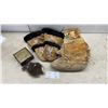 Image 1 : Native American Beaded Moose Hide Mittens, Moccasins, Fur Piece, and Brass Box
