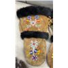 Image 3 : Native American Beaded Moose Hide Mittens, Moccasins, Fur Piece, and Brass Box