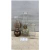 Image 1 : Oil Lamp Lot with Copper Wall-Mount Lamp, Glass Base Lamp, and Extra Chimney