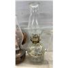 Image 3 : Oil Lamp Lot with Copper Wall-Mount Lamp, Glass Base Lamp, and Extra Chimney