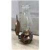 Image 5 : Oil Lamp Lot with Copper Wall-Mount Lamp, Glass Base Lamp, and Extra Chimney