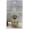 Image 6 : Oil Lamp Lot with Copper Wall-Mount Lamp, Glass Base Lamp, and Extra Chimney