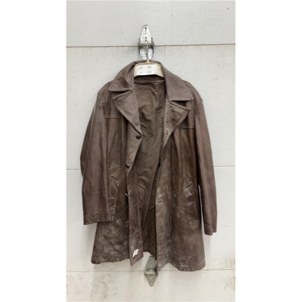 Vintage Brown Leather Trench Coat with Belt
