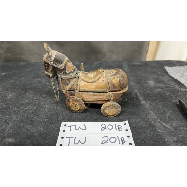 Wood/Brass Rajastani Horse on Wheels - Wedding Horse, Broken Axle