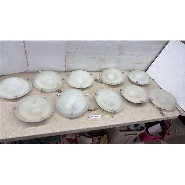 10 Frosted Glass Flush Mount Ceiling Light Fixtures with Chrome Clips, Approx 11" Diameter