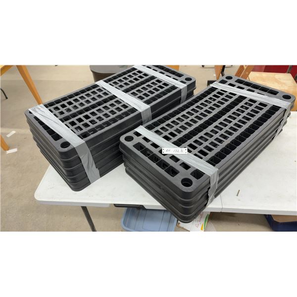 2 Black Plastic Shelving Units, 5 Shelves 17 x 35" Some Damage on Shelves